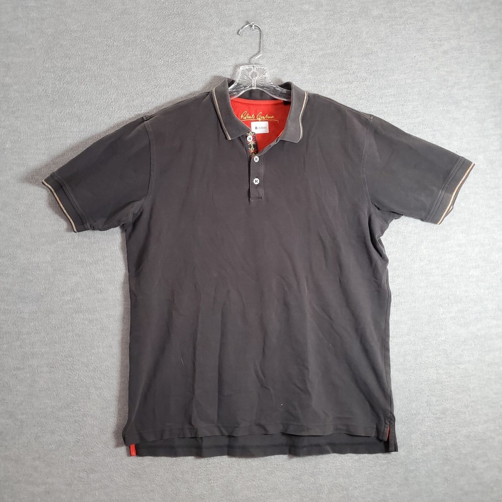 Robert Graham Men Polo Shirt XL Gray Embroidered Short‎ Sleeve Collar